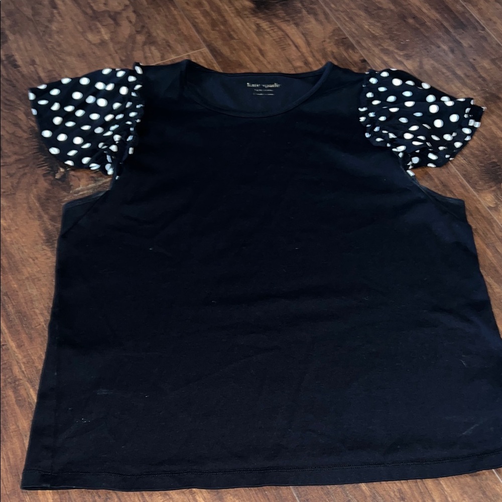 Kate Spade Black Top with Polka Dot Sleeves